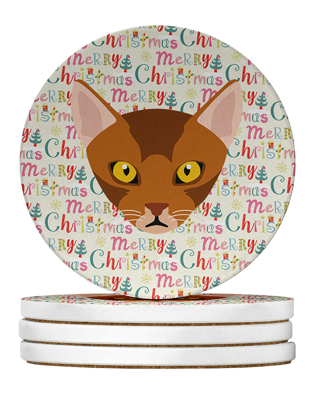 Abyssinian Cat Christmas Large Sandstone Coasters Pack of 4