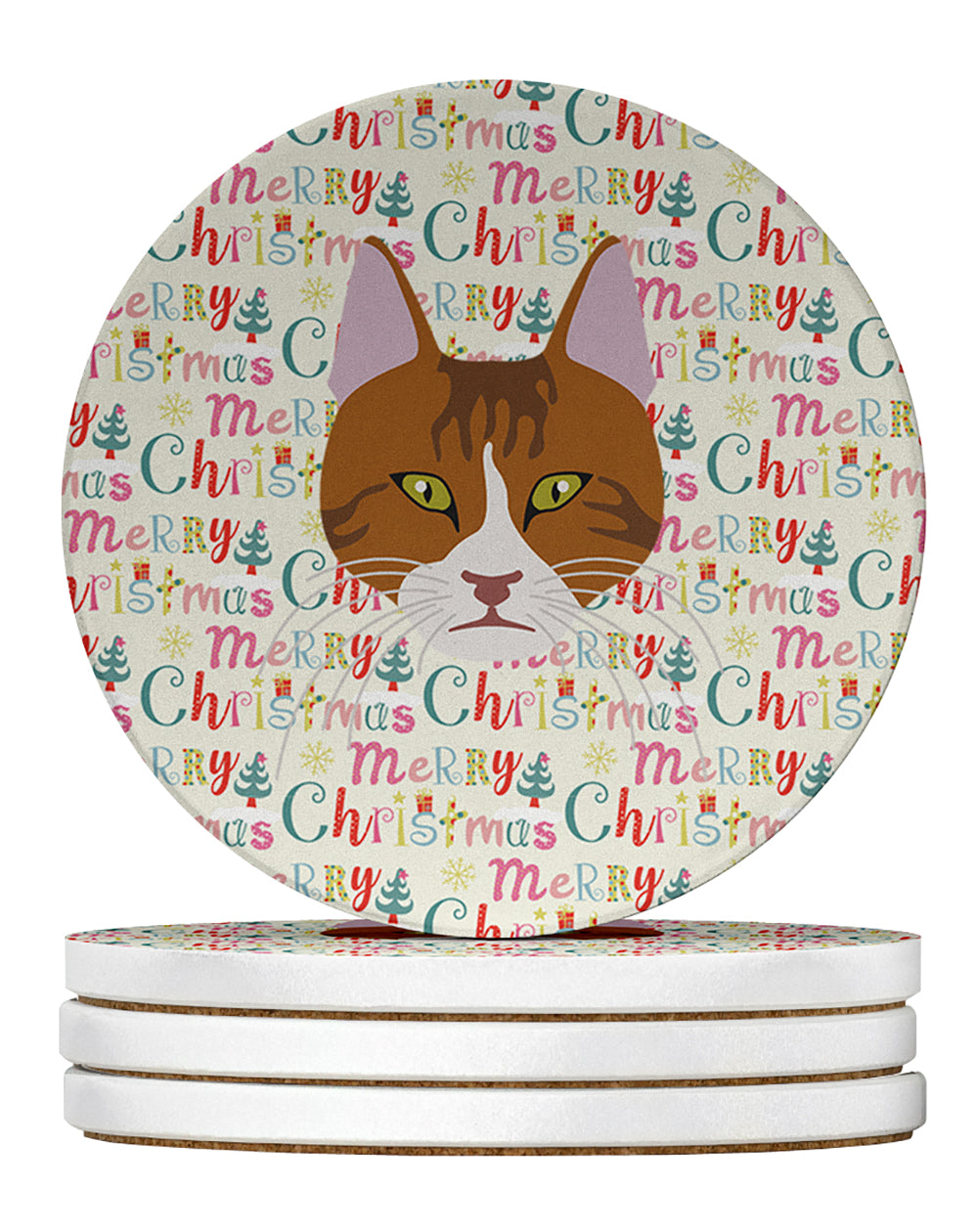 Aegean Cat Christmas Large Sandstone Coasters Pack of 4