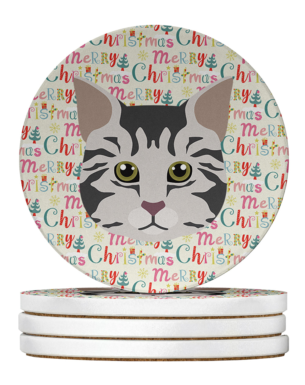 American Bobtail Cat Christmas Large Sandstone Coasters Pack of 4