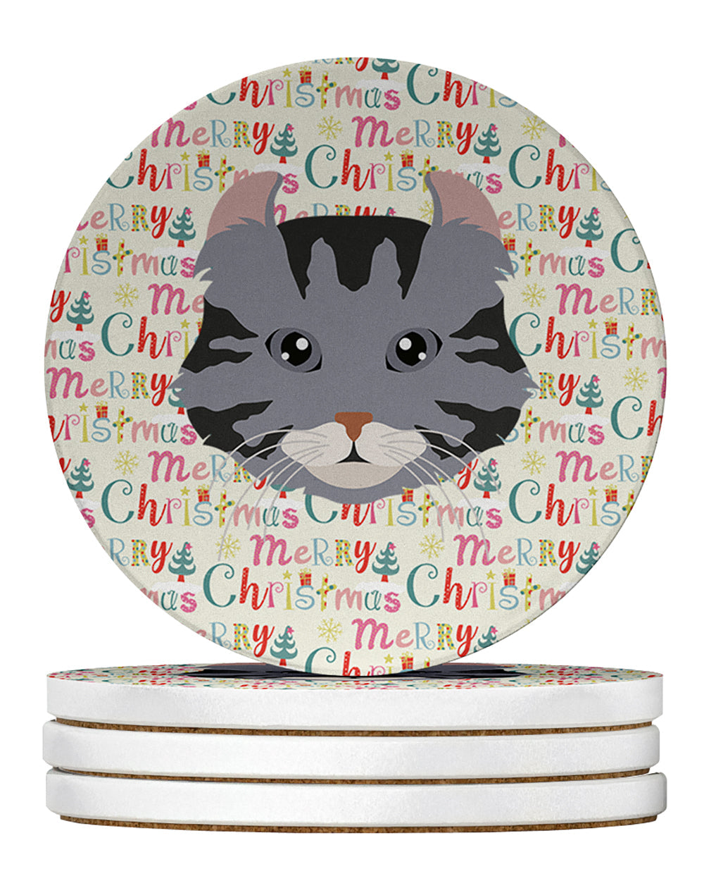 American Curl Cat Christmas Large Sandstone Coasters Pack of 4