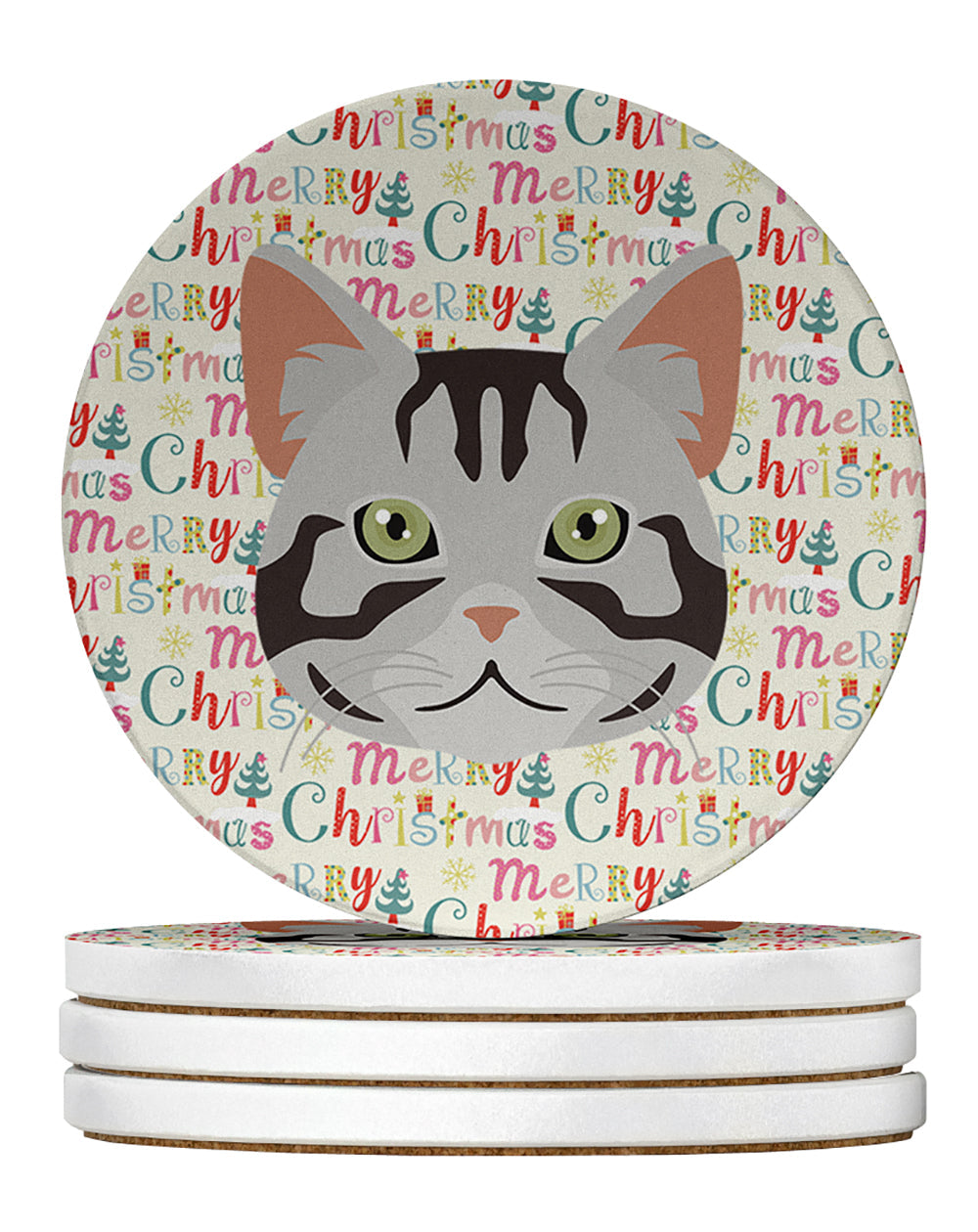 American Shorthair Cat Christmas Large Sandstone Coasters Pack of 4