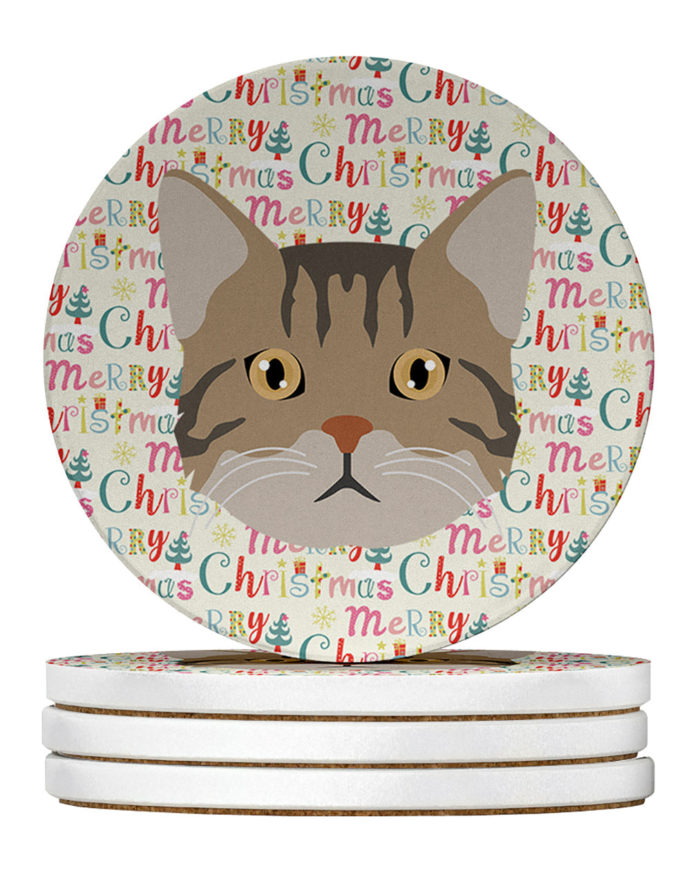 American Wirehair Cat Christmas Large Sandstone Coasters Pack of 4