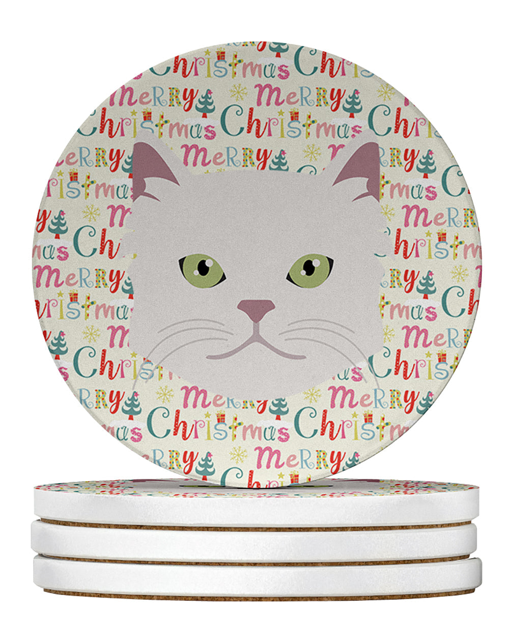Asian Semi Longhaired Cat Christmas Large Sandstone Coasters Pack of 4