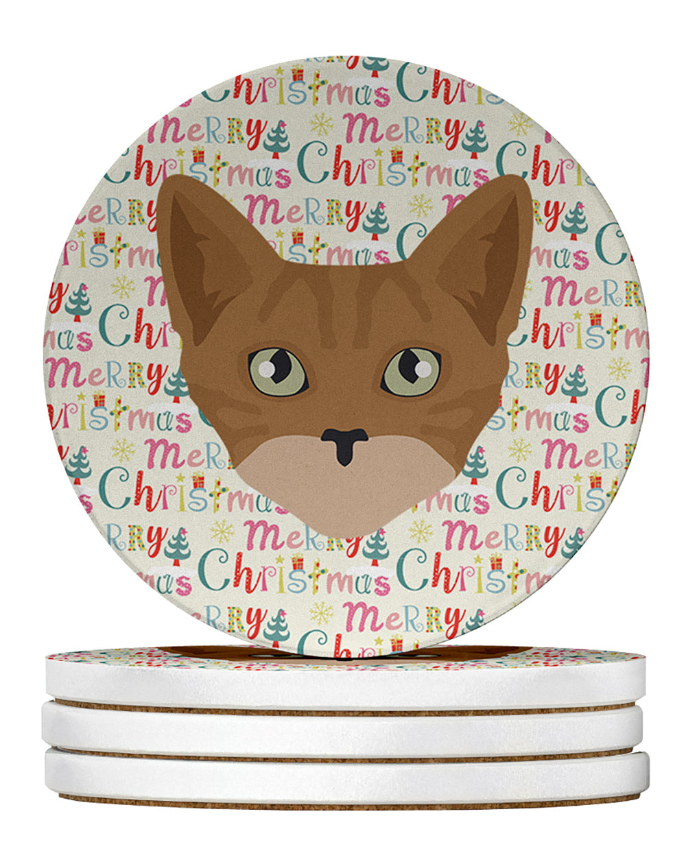 Australian Mist Cat Christmas Large Sandstone Coasters Pack of 4