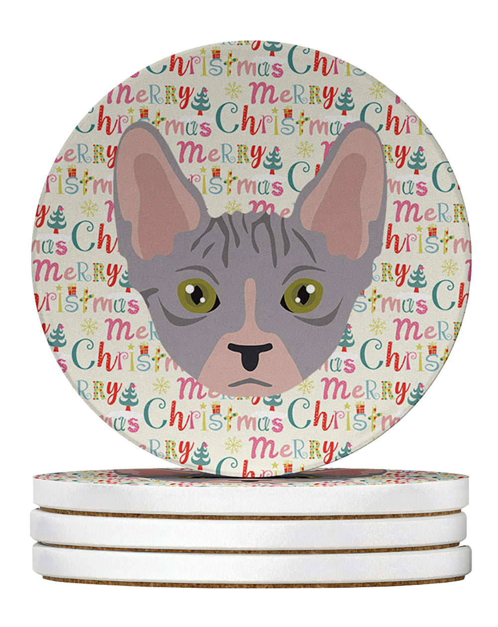 Bambino Cat Christmas Large Sandstone Coasters Pack of 4