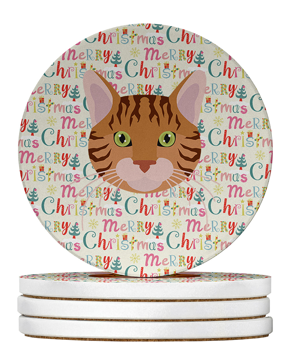 Bengal Cat Christmas Large Sandstone Coasters Pack of 4
