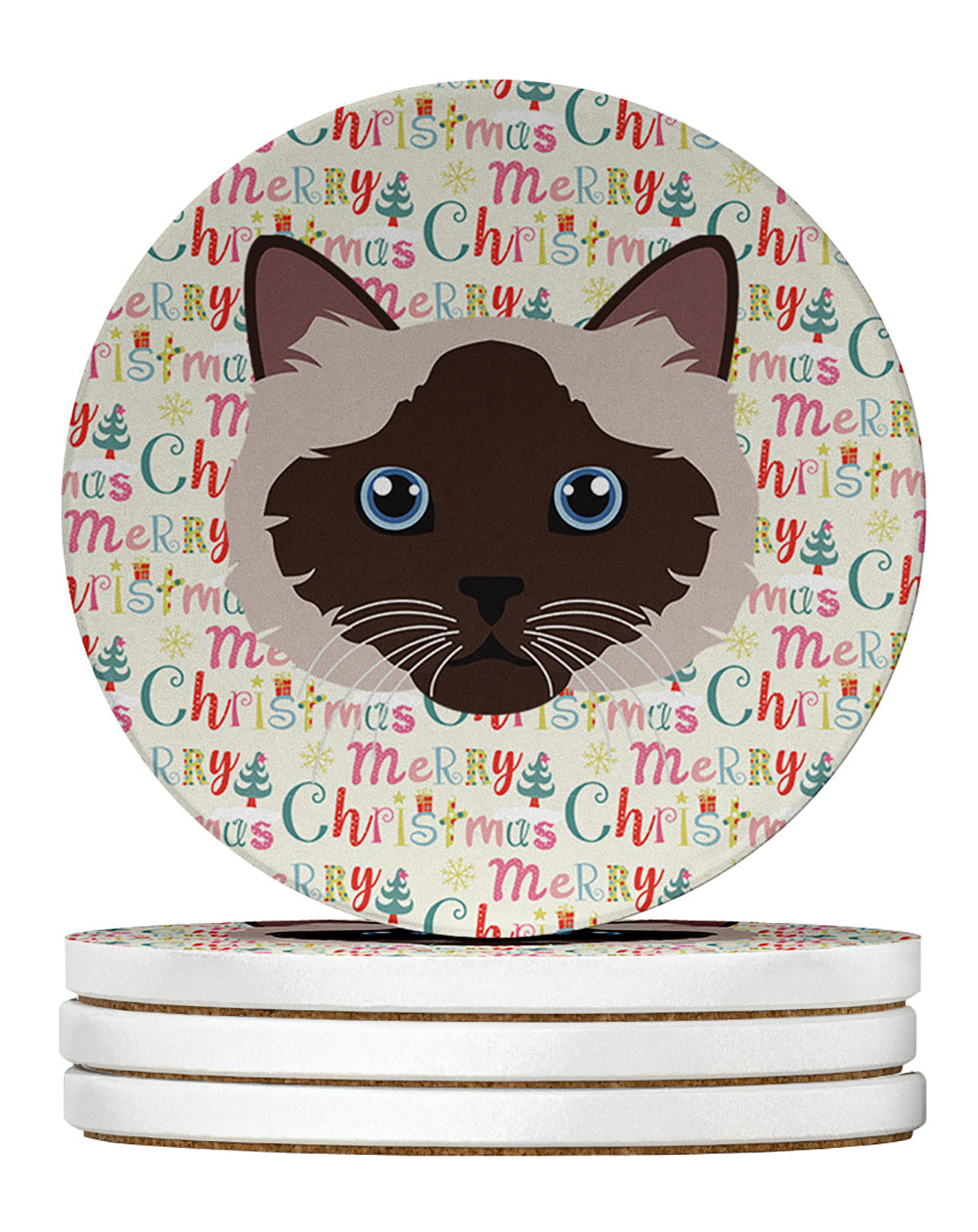 Birman Cat Christmas Large Sandstone Coasters Pack of 4