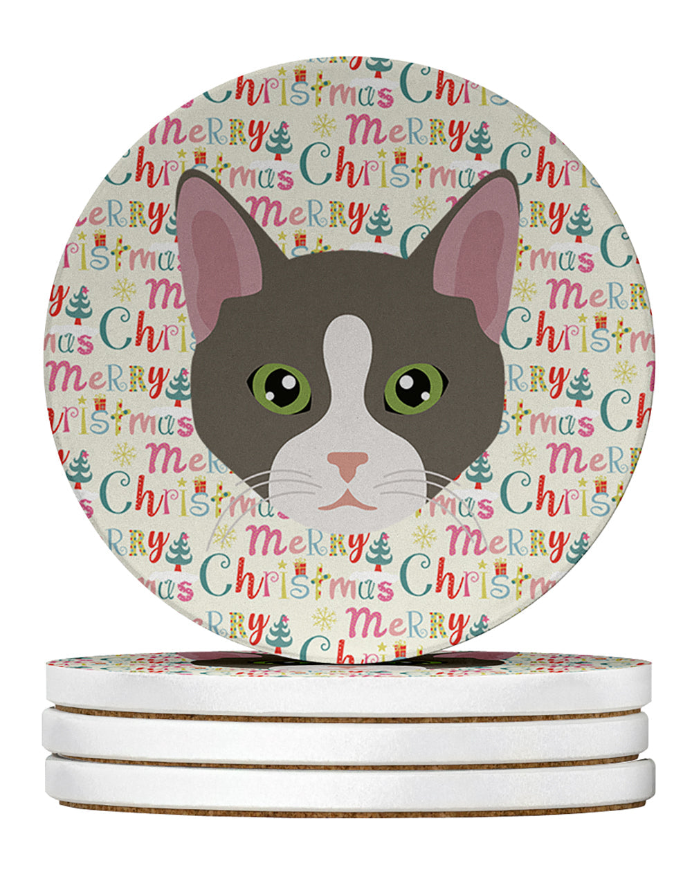 Brazilian Shorthair Cat Christmas Large Sandstone Coasters Pack of 4