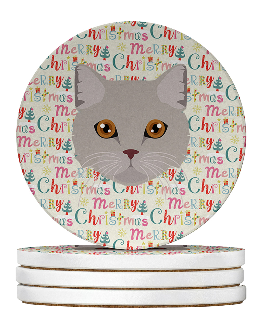 Brazilian Semi Longhair Cat Christmas Large Sandstone Coasters Pack of 4