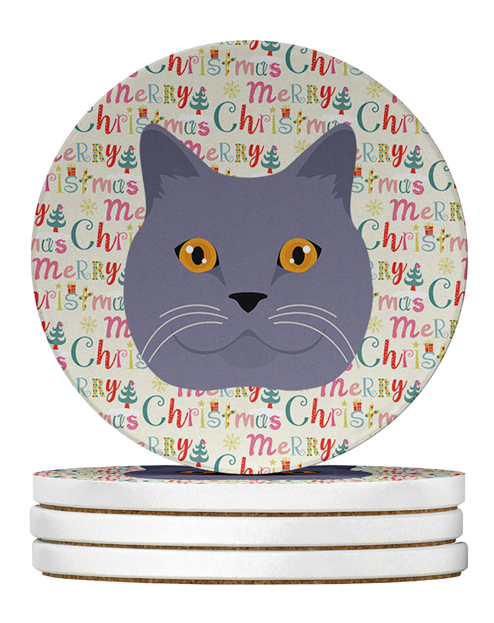 British Shorthair Cat Christmas Large Sandstone Coasters Pack of 4