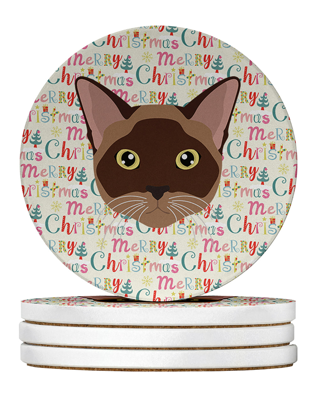 Burmese Cat Christmas Large Sandstone Coasters Pack of 4