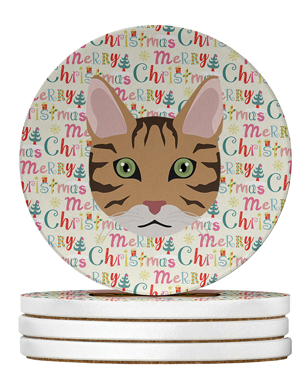 California Spangled Cat Christmas Large Sandstone Coasters Pack of 4