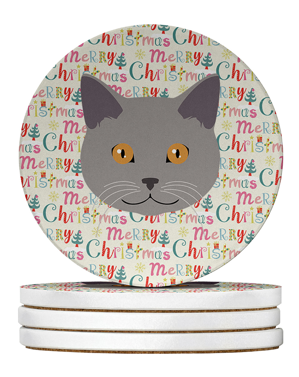 Chartreux Cat Christmas Large Sandstone Coasters Pack of 4