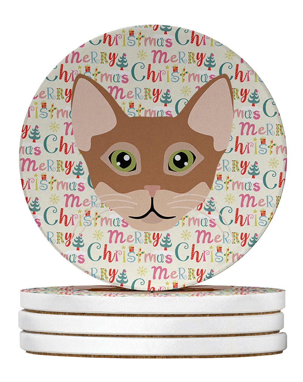 Chausie Cat Christmas Large Sandstone Coasters Pack of 4