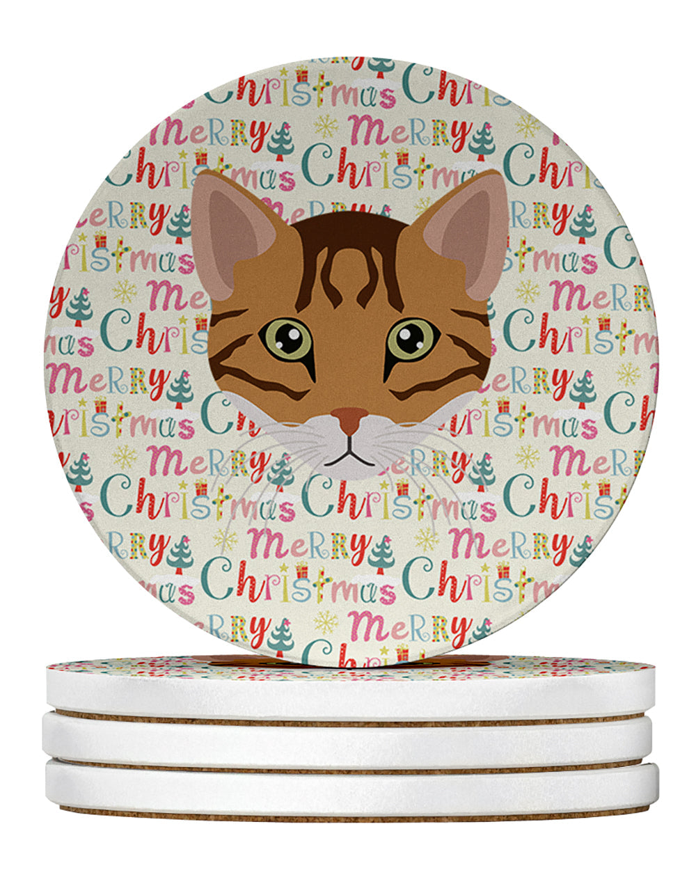 Cheetoh Cat Christmas Large Sandstone Coasters Pack of 4
