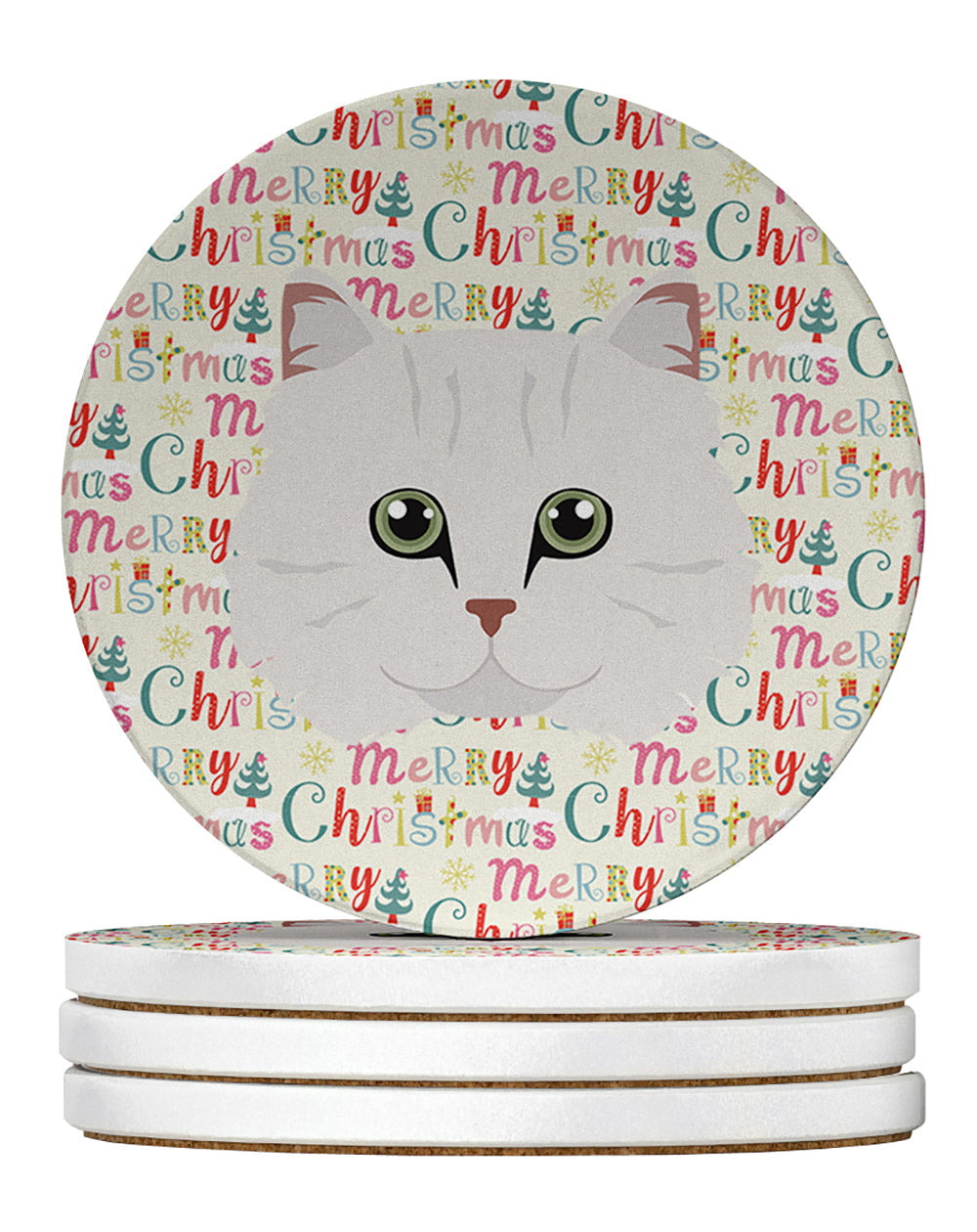 Chinchilla Persian Longhair Cat Christmas Large Sandstone Coasters Pack of 4