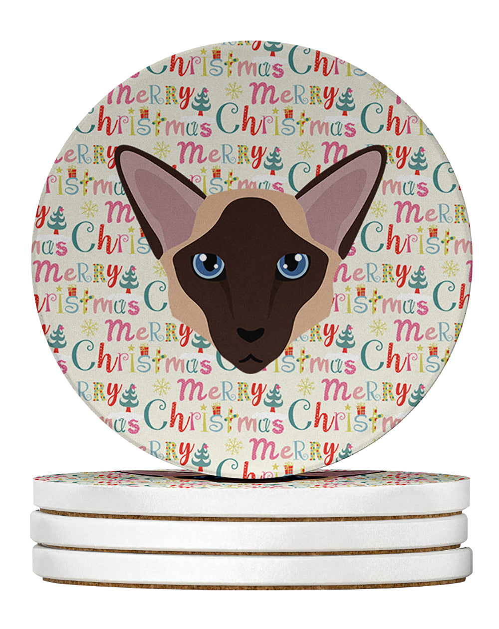 Colorpoint Longhair Cat Christmas Large Sandstone Coasters Pack of 4