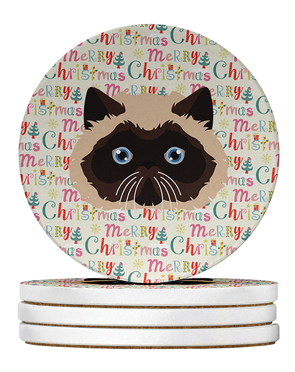 Colorpoint Persian Hymalayan Cat Christmas Large Sandstone Coasters Pack of 4