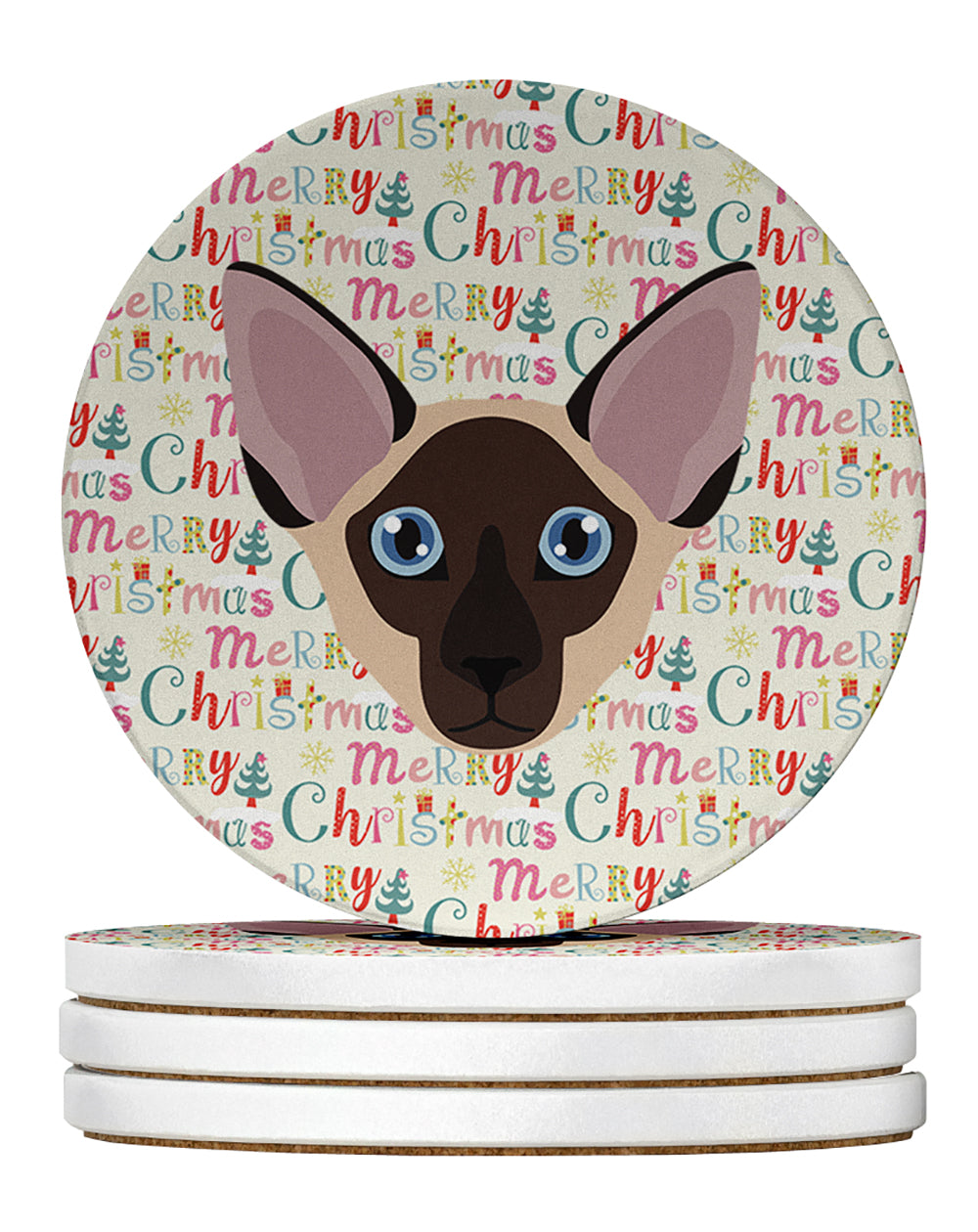 Colorpoint Shorthair Cat Christmas Large Sandstone Coasters Pack of 4
