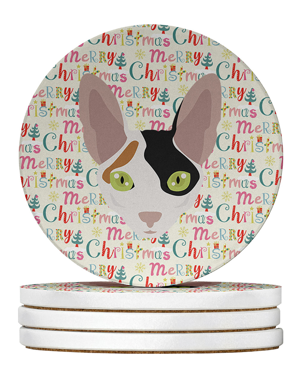 Cornish Rex Cat Christmas Large Sandstone Coasters Pack of 4