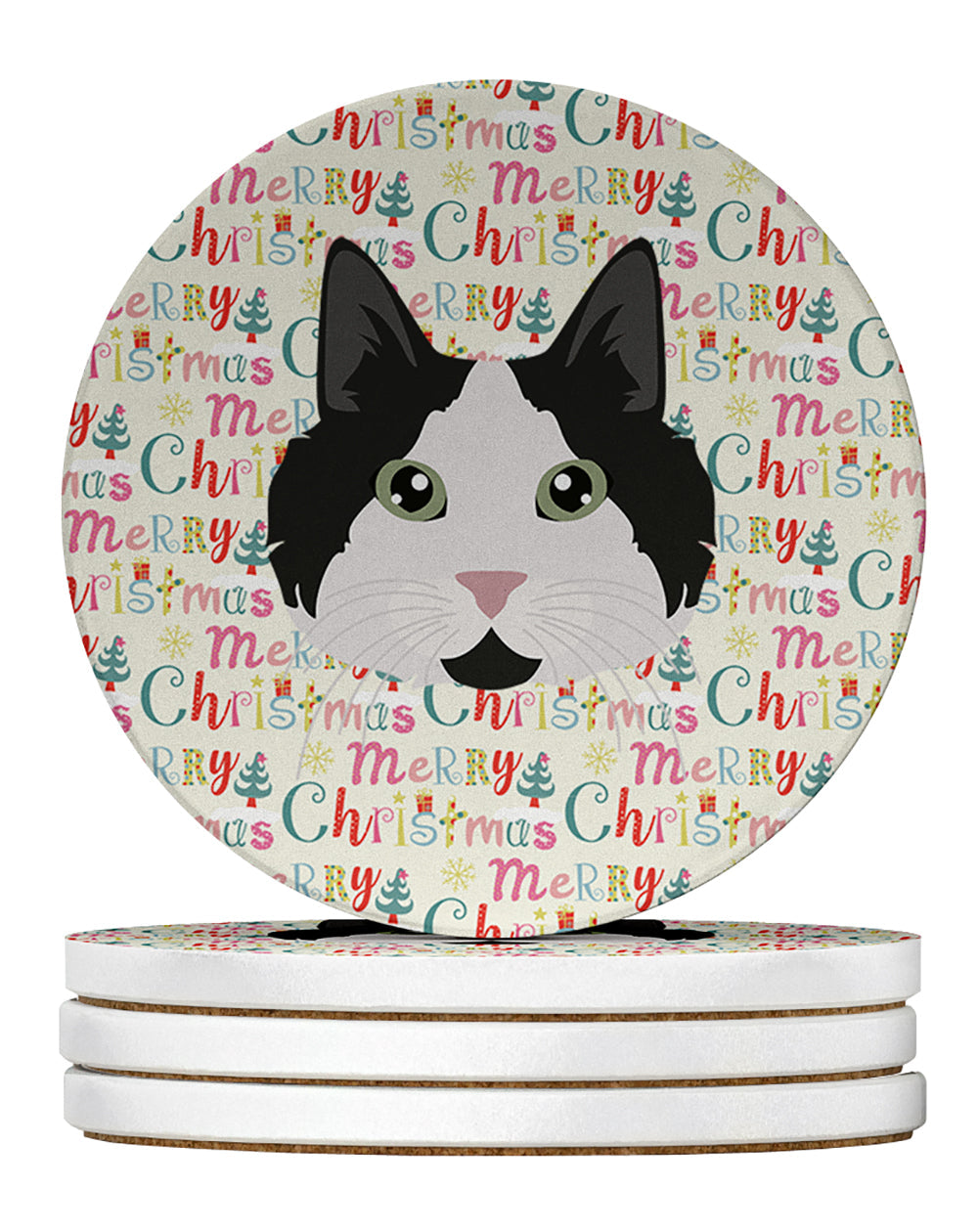 Cymric #2 Cat Christmas Large Sandstone Coasters Pack of 4