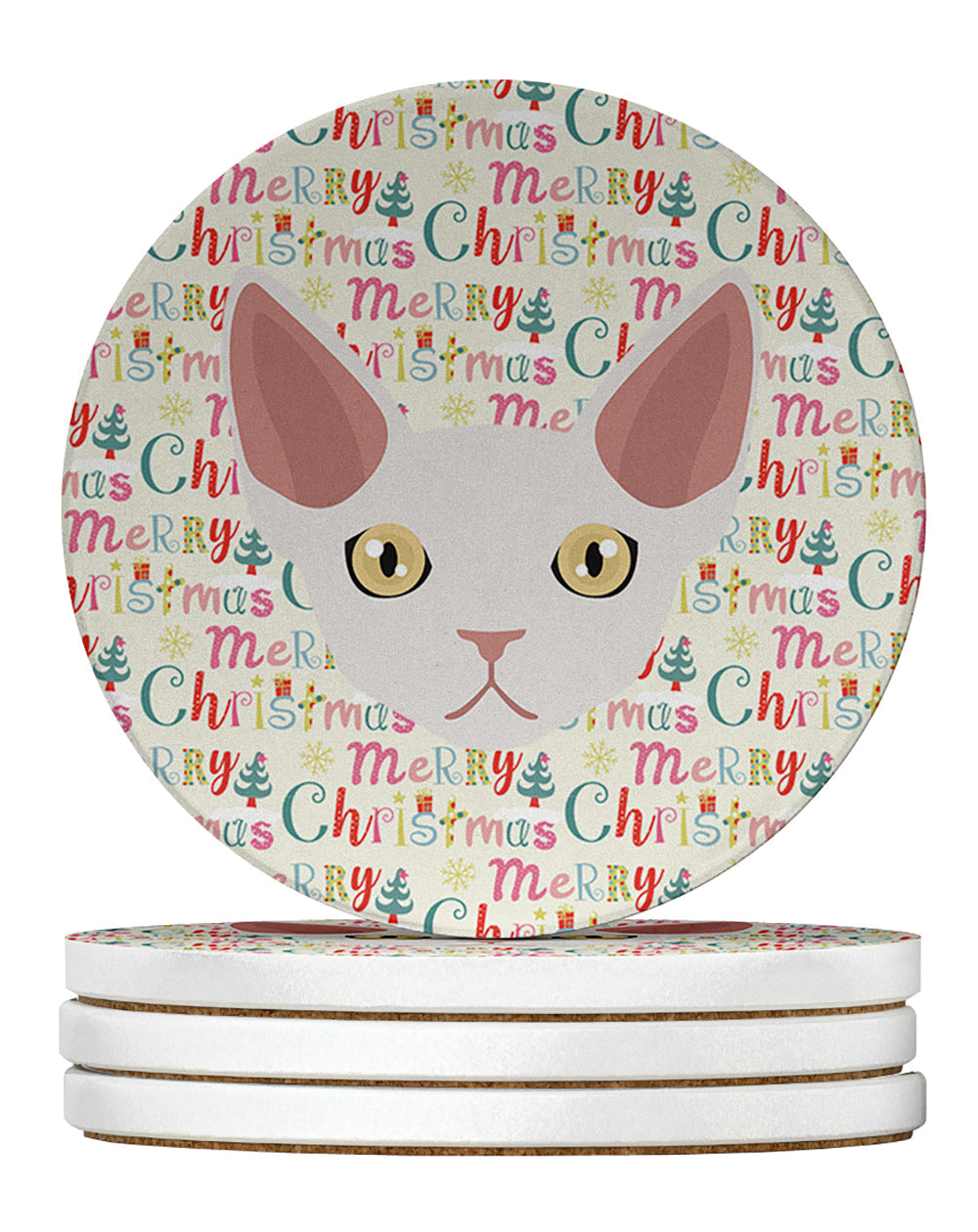 Devon Rex Cat Christmas Large Sandstone Coasters Pack of 4