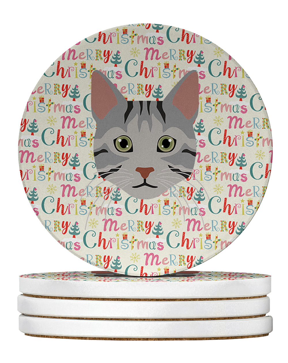 Egyptian Mau Cat Christmas Large Sandstone Coasters Pack of 4