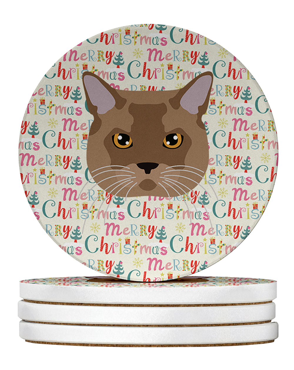 European Burmese Cat Christmas Large Sandstone Coasters Pack of 4