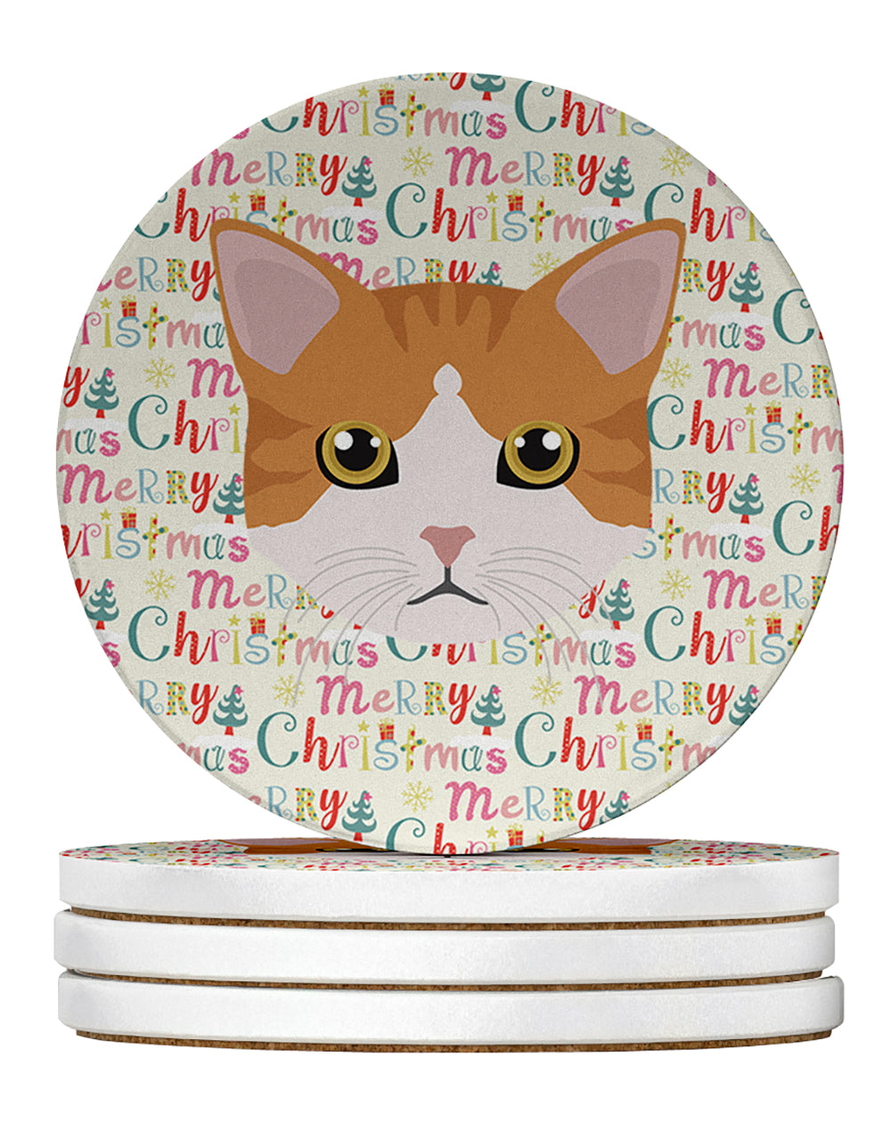 European Shorthair Cat Christmas Large Sandstone Coasters Pack of 4