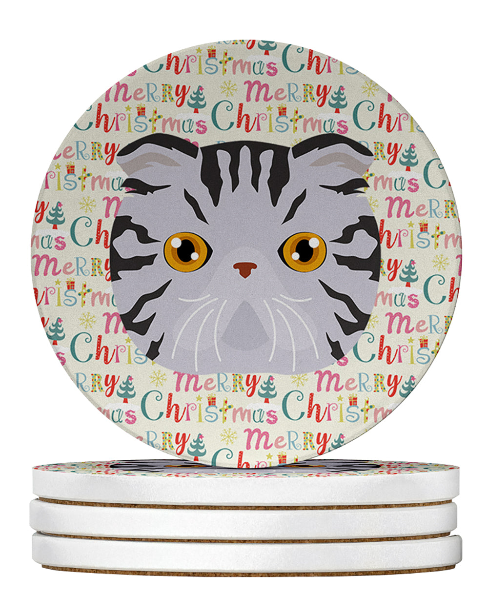 Foldex Exotic Fold Cat Christmas Large Sandstone Coasters Pack of 4