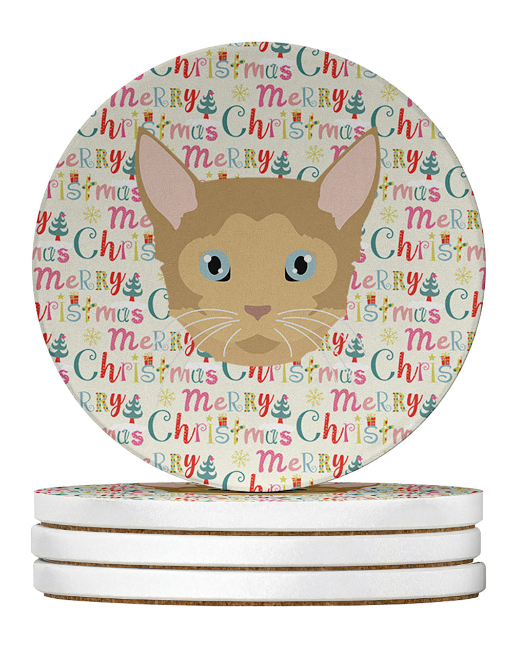 German Rex Cat Christmas Large Sandstone Coasters Pack of 4