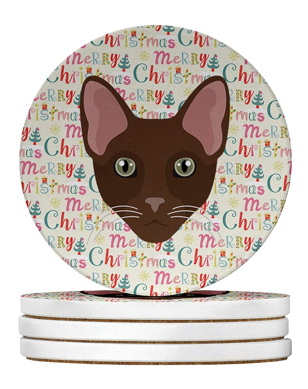 Havana Brown Cat Christmas Large Sandstone Coasters Pack of 4