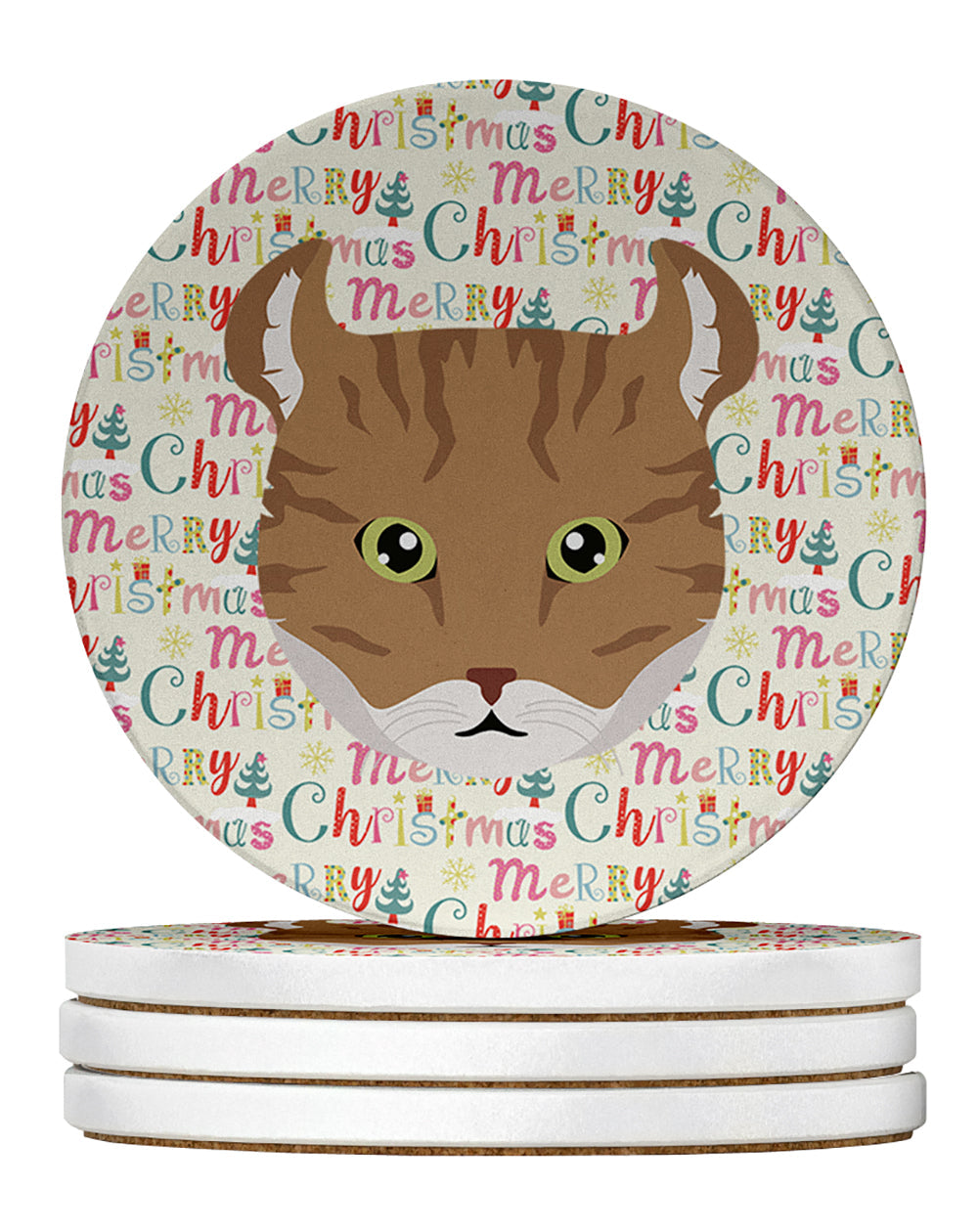 Highlander Lynx Cat Christmas Large Sandstone Coasters Pack of 4
