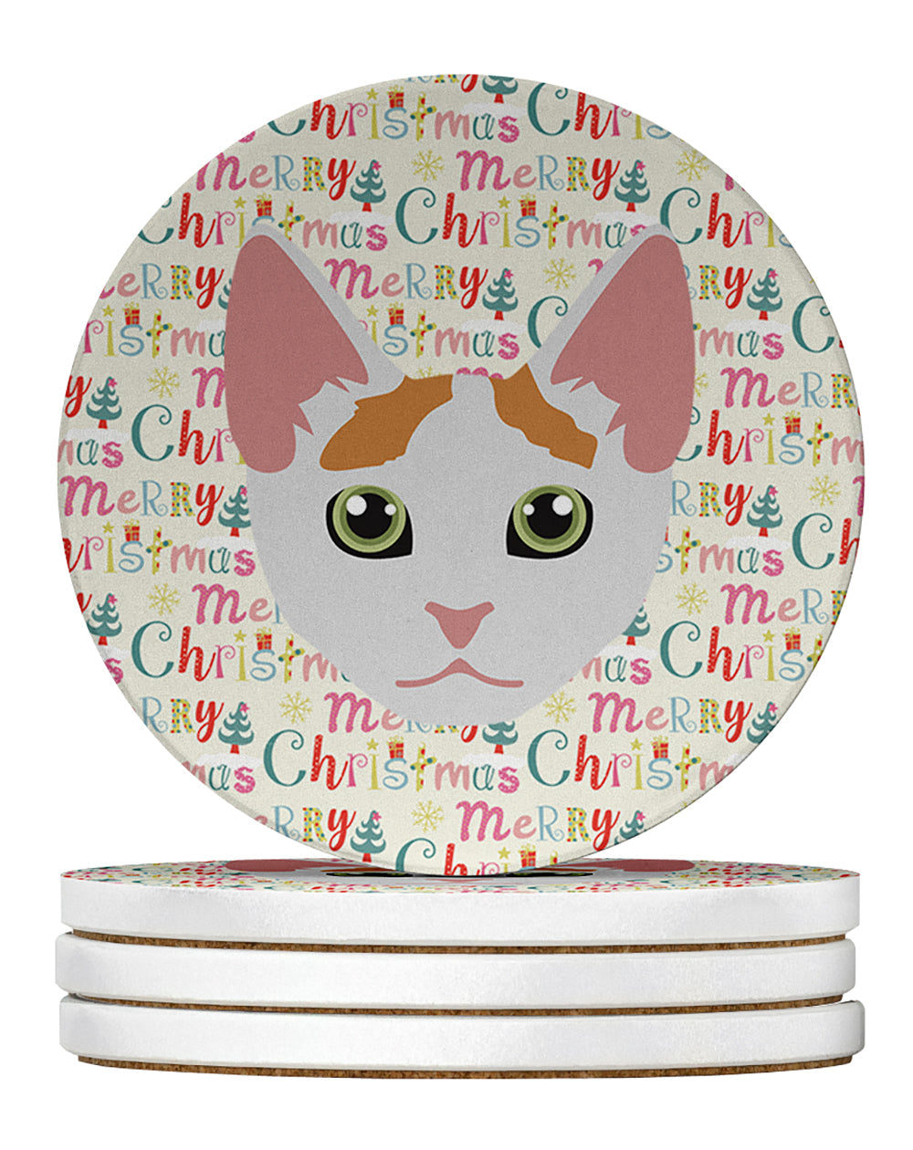 Japanese Bobtail Cat Christmas Large Sandstone Coasters Pack of 4