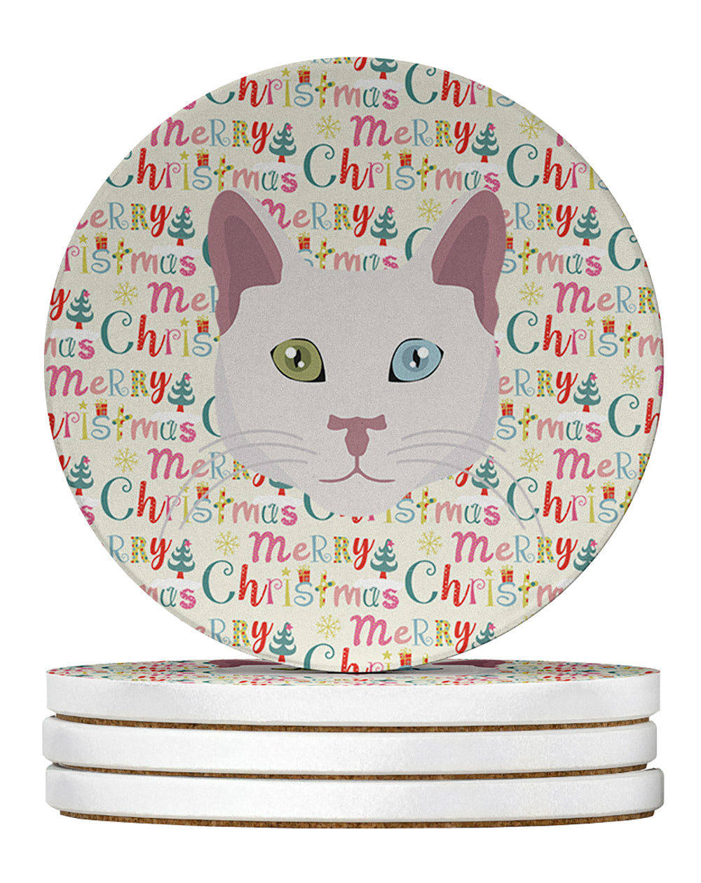 Khao Manee Cat Christmas Large Sandstone Coasters Pack of 4