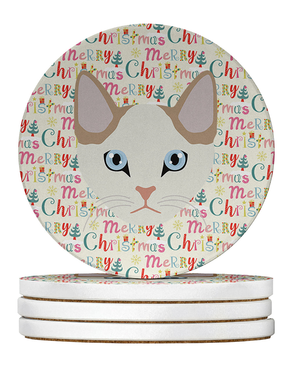 Korean Bobtail Cat Christmas Large Sandstone Coasters Pack of 4