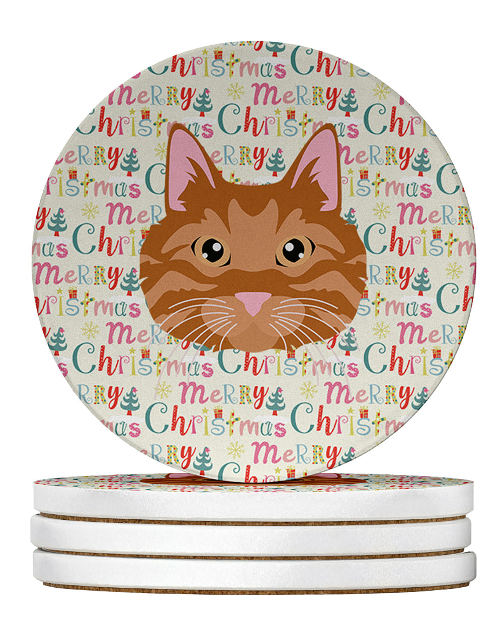 Kurilian Bobtail Cat Christmas Large Sandstone Coasters Pack of 4