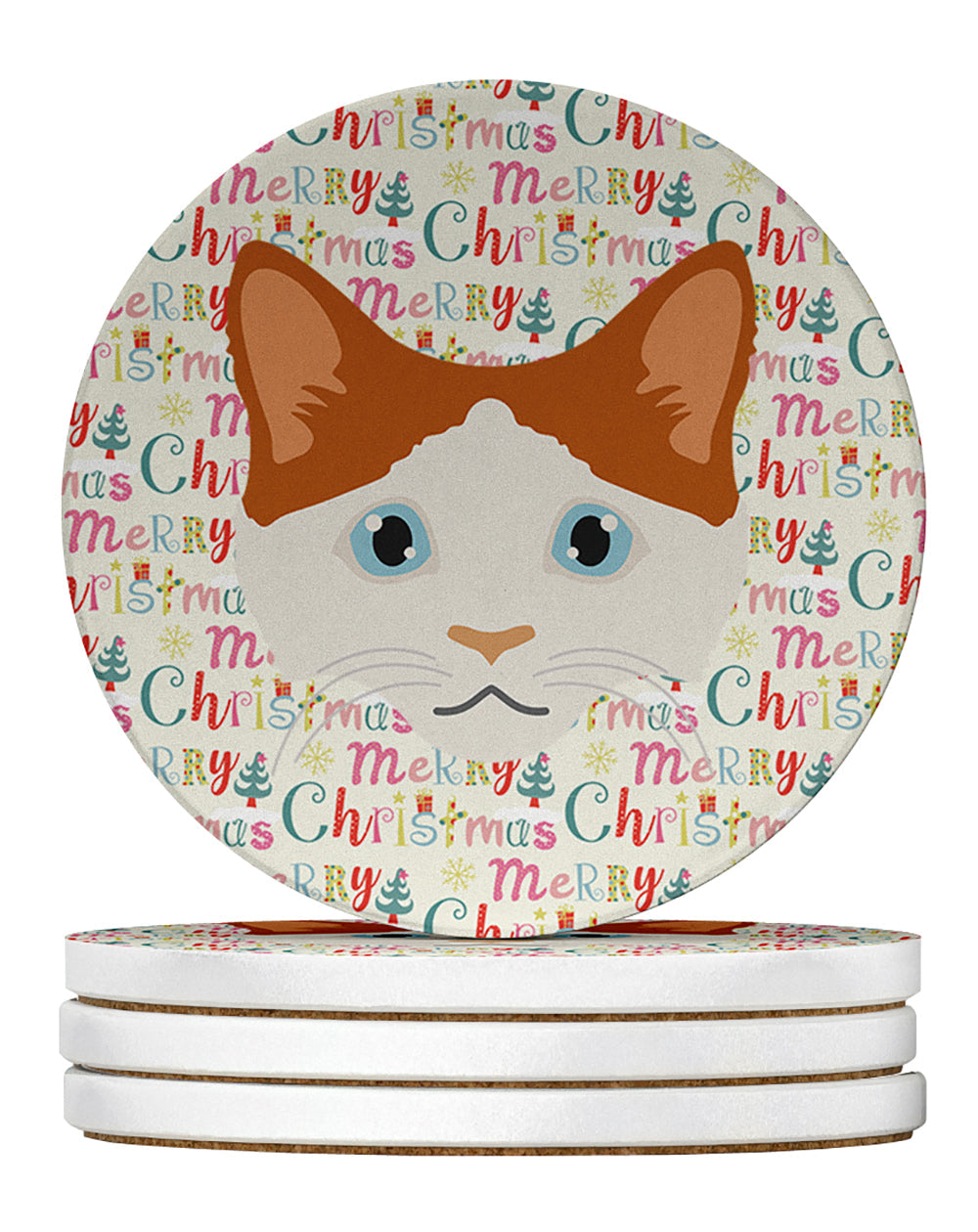 La Perm Cat Christmas Large Sandstone Coasters Pack of 4