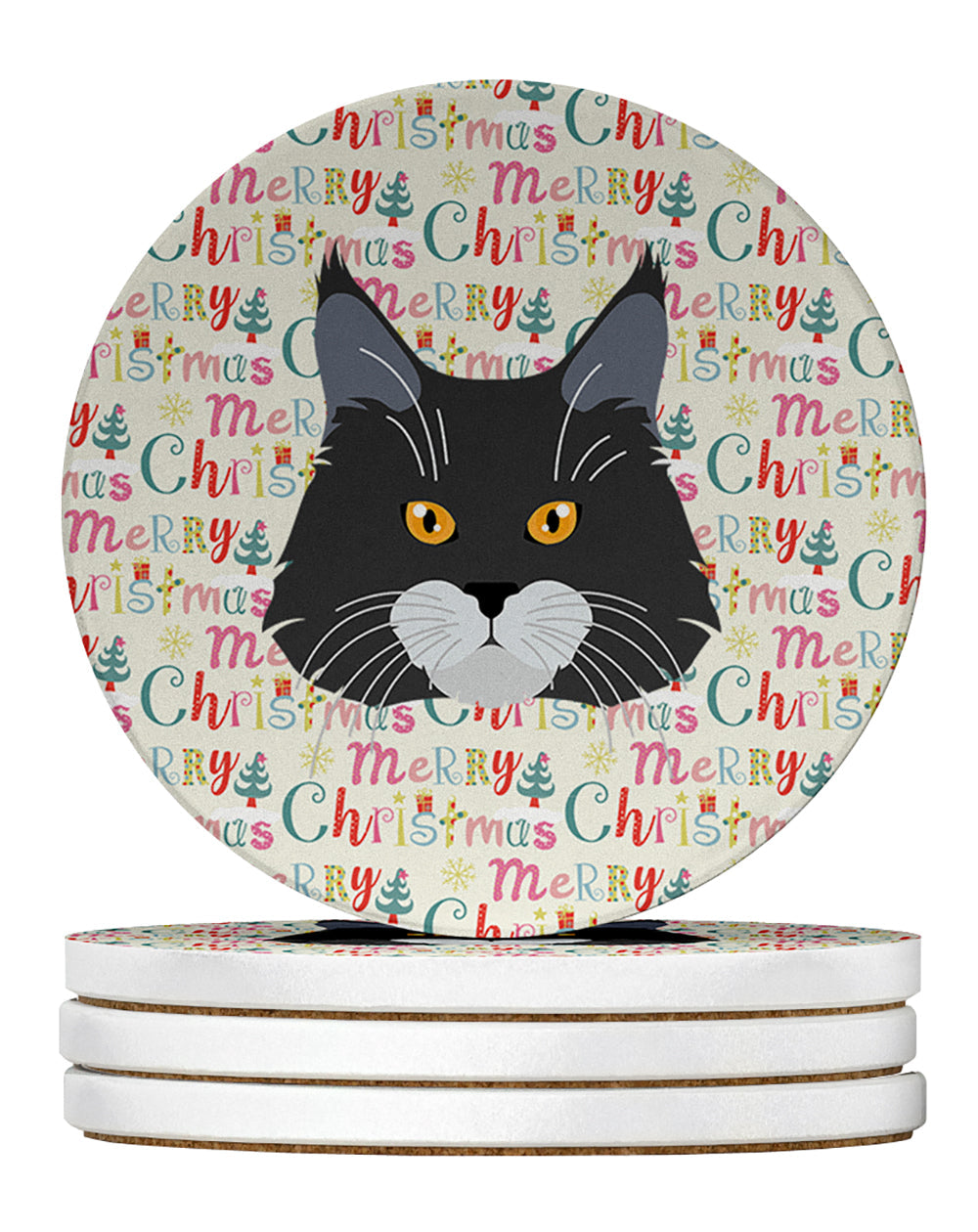 Maine Coon Cat Christmas Large Sandstone Coasters Pack of 4