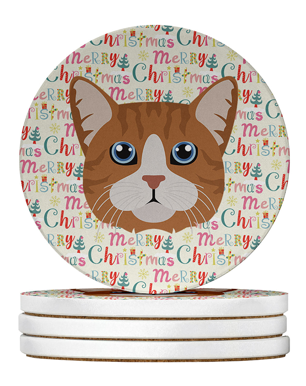 Manx Cat Christmas Large Sandstone Coasters Pack of 4
