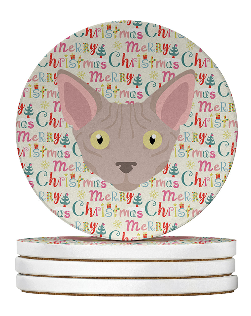 Minskin Cat Christmas Large Sandstone Coasters Pack of 4