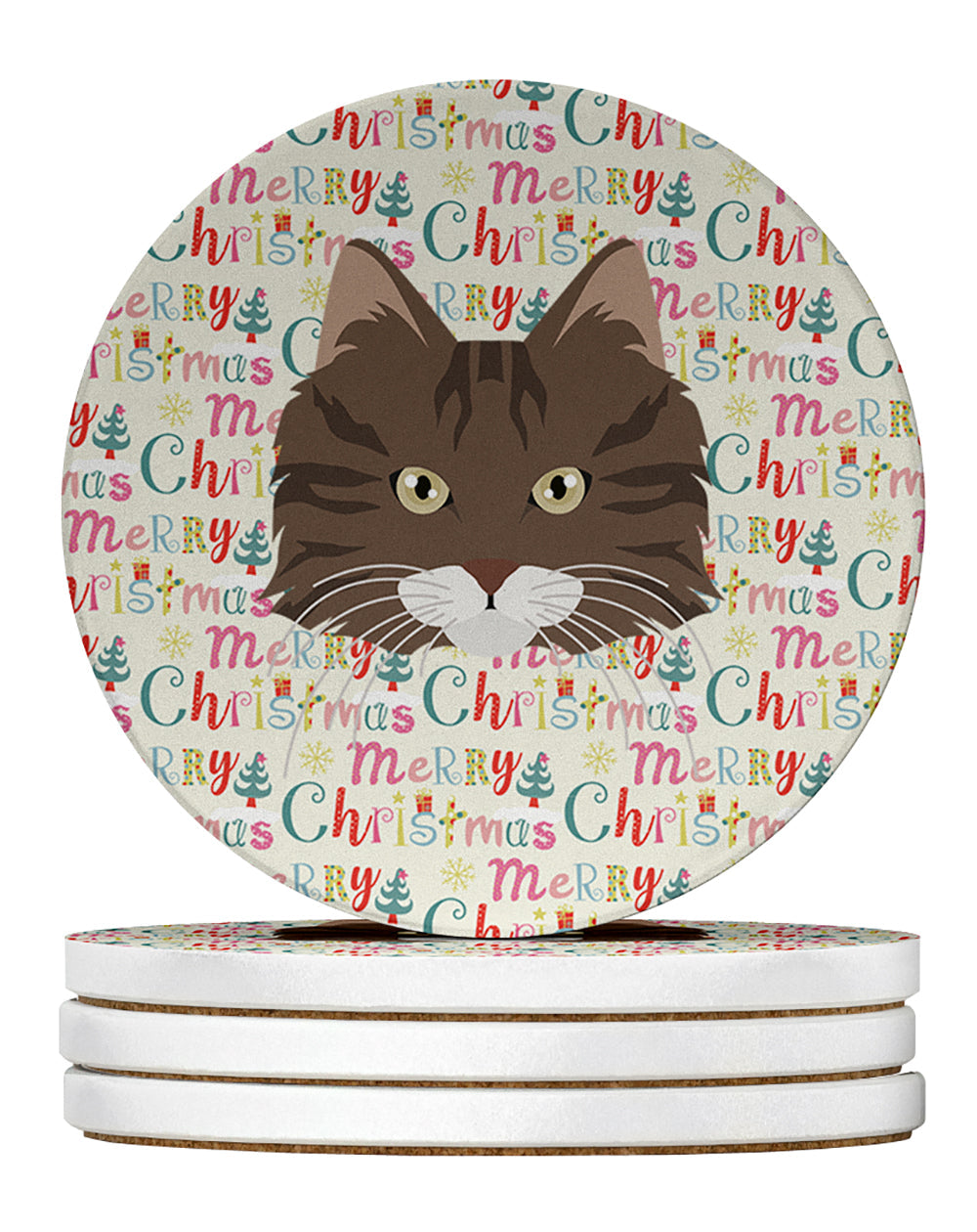 Norwegian Forest Cat Christmas Large Sandstone Coasters Pack of 4
