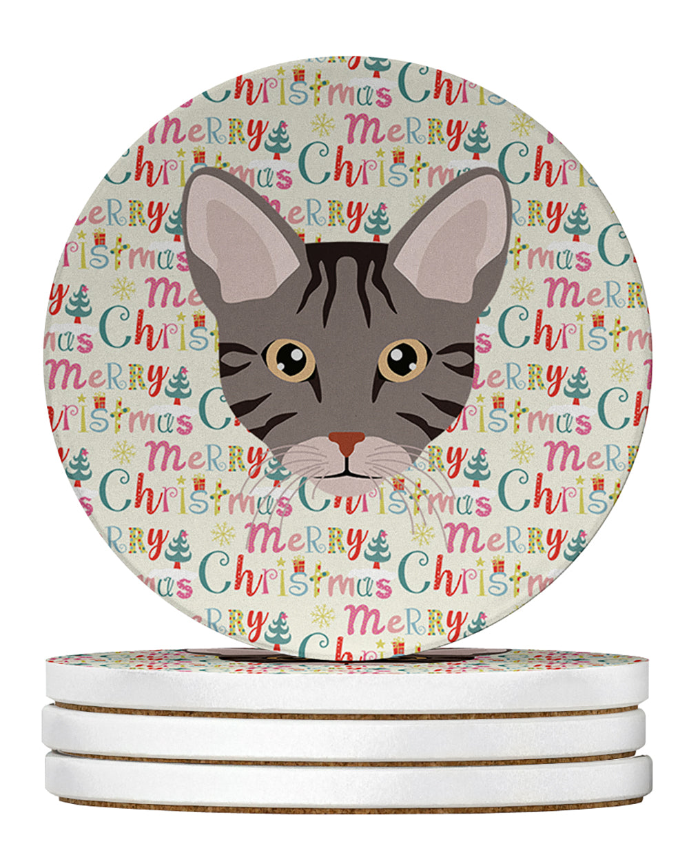 Ocicat Cat Christmas Large Sandstone Coasters Pack of 4