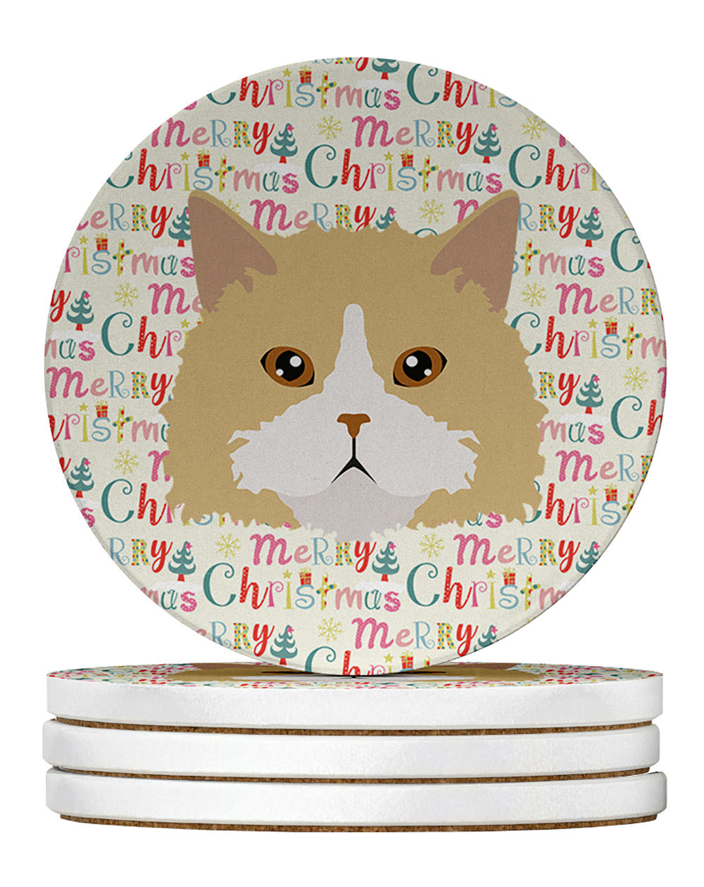 Oregon Rex Cat Christmas Large Sandstone Coasters Pack of 4