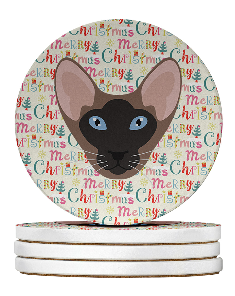 Oriental Bicolor Cat Christmas Large Sandstone Coasters Pack of 4