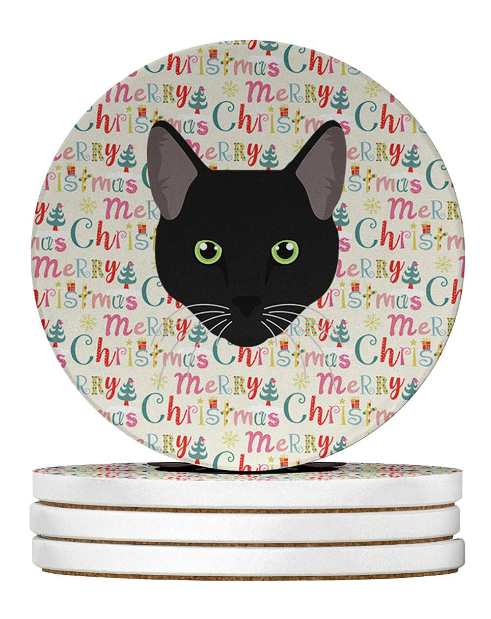 Pantherette Cat Christmas Large Sandstone Coasters Pack of 4