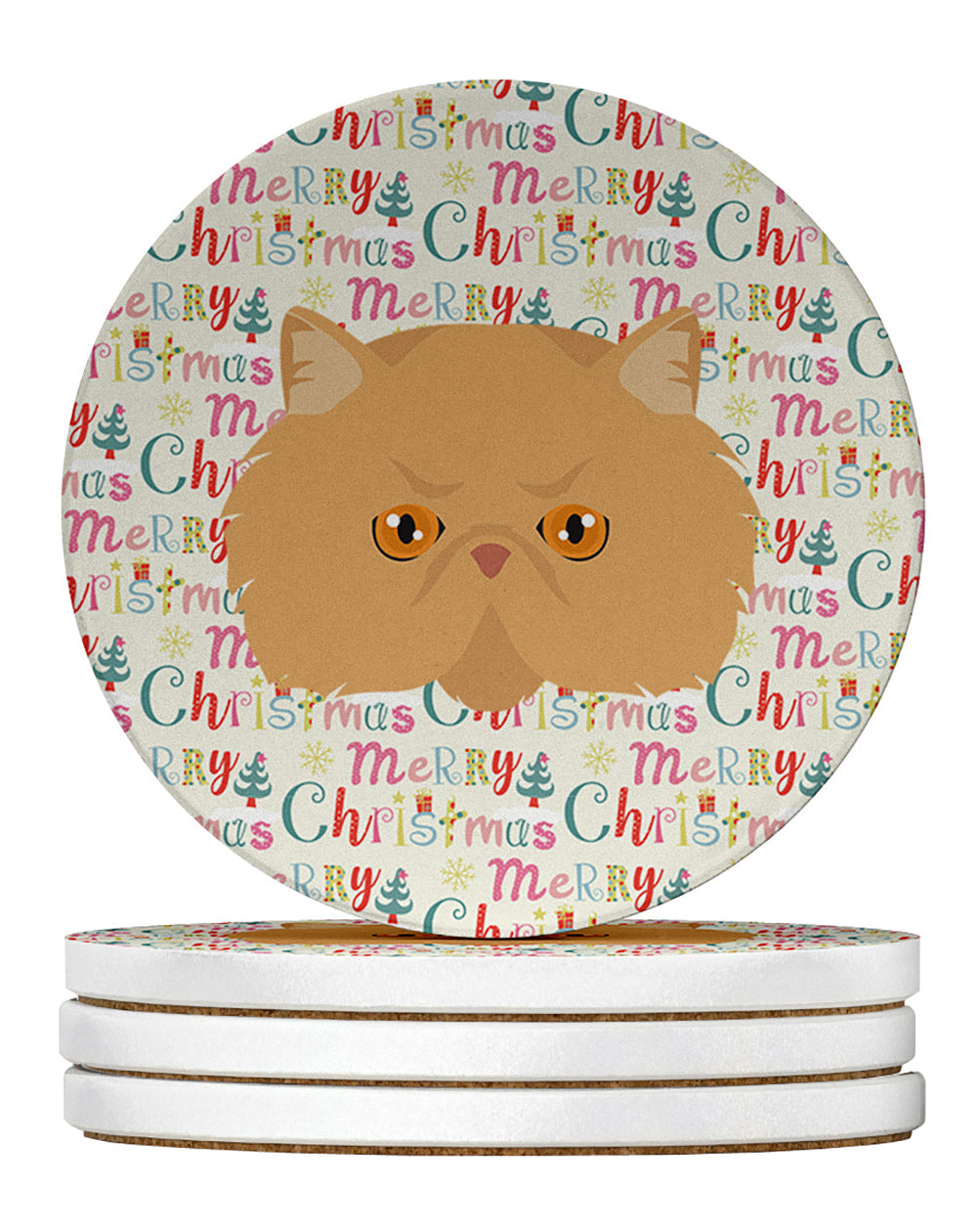 Persian Modern Cat Christmas Large Sandstone Coasters Pack of 4