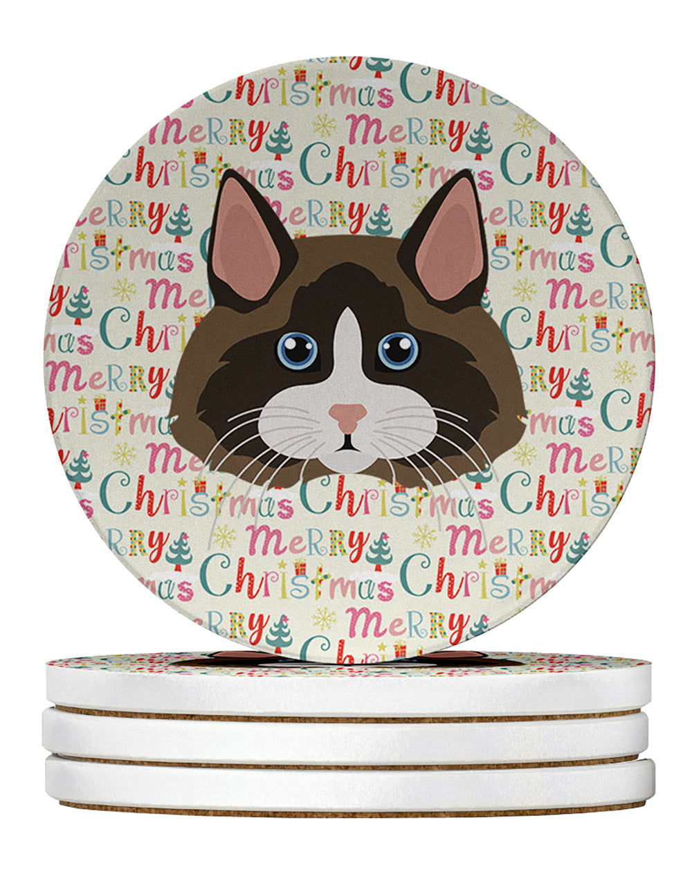 Ragdoll Cat Christmas Large Sandstone Coasters Pack of 4
