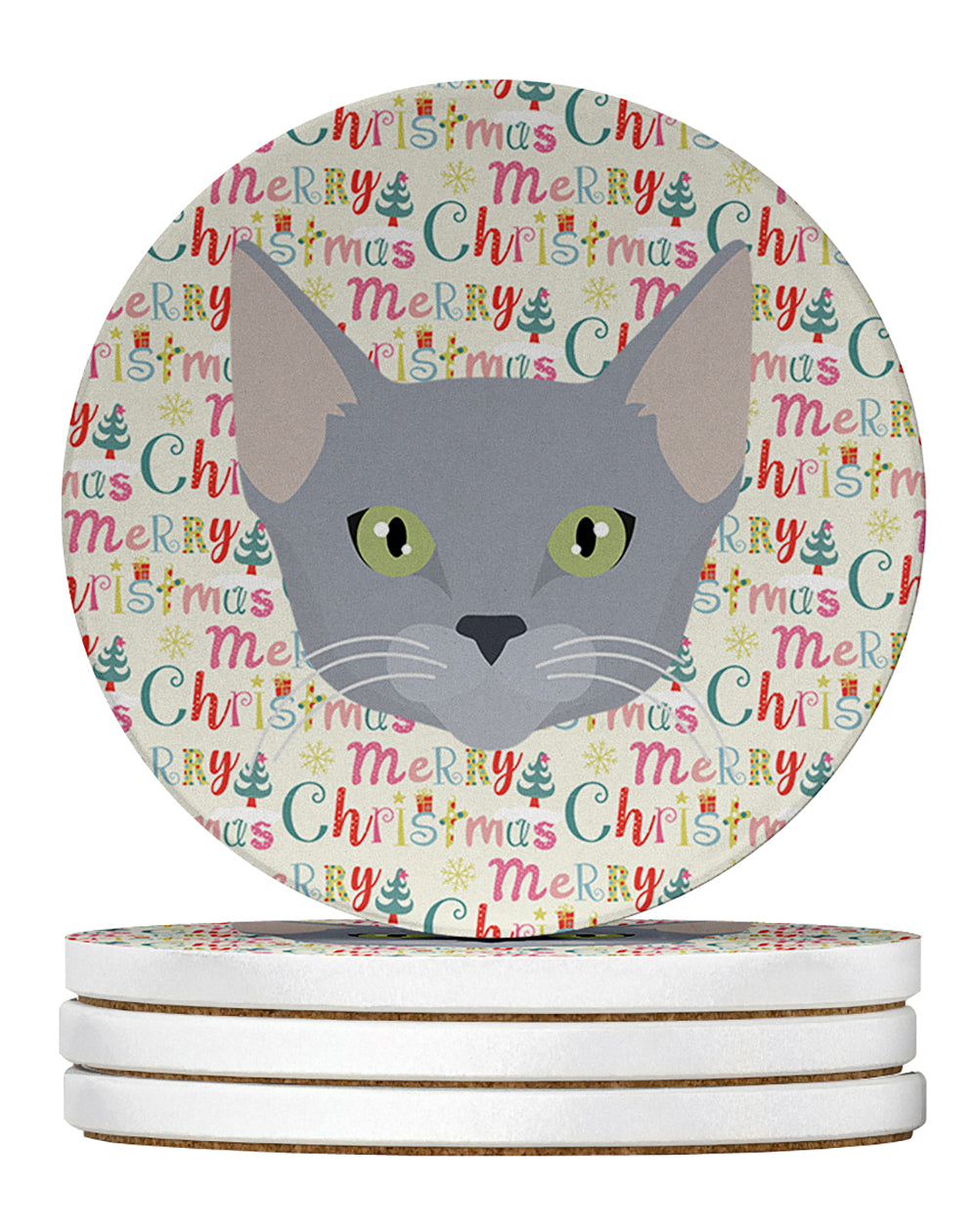Russian Blue Cat Christmas Large Sandstone Coasters Pack of 4