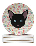 Russian White Black Cat Christmas Large Sandstone Coasters Pack of 4